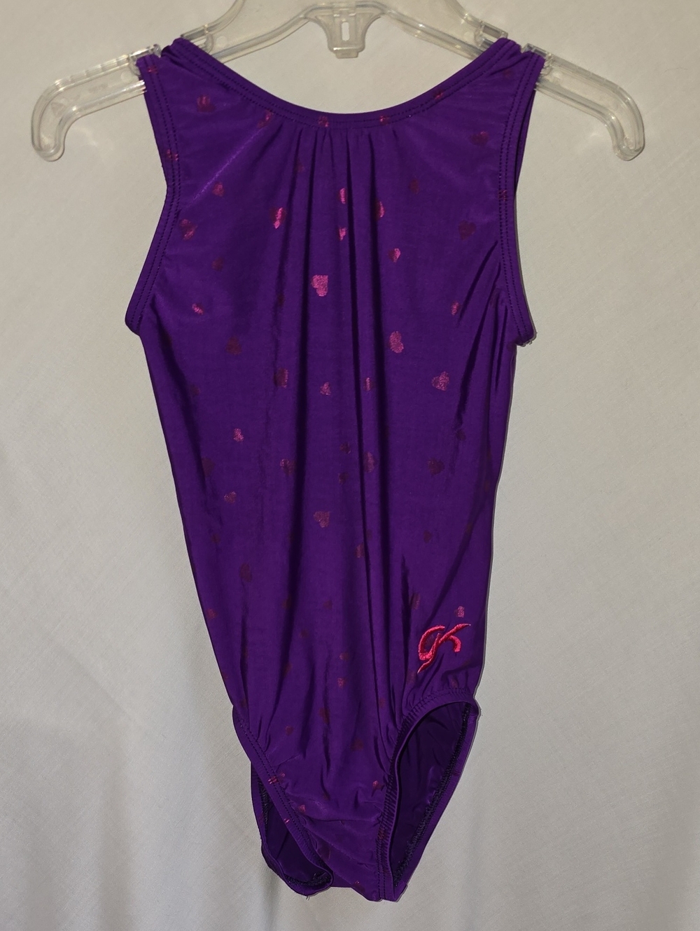 GK Purple Dance Leotard with Pink Metallic Hearts Girl Medium CM